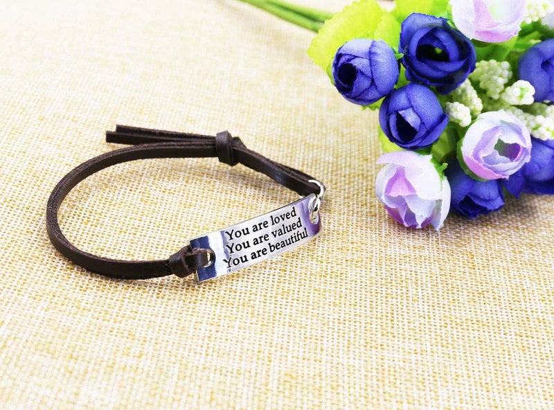 YOYONY Psychological Healing Bracelet Sister Gifts For Women Saying stamped "You are loved You are valued You are beautiful" Adjustable leather inspirational bracelet,Female Affirmation Psychological Suggestion Gift, Friendship Bracelets,Church Gift. - Image 5